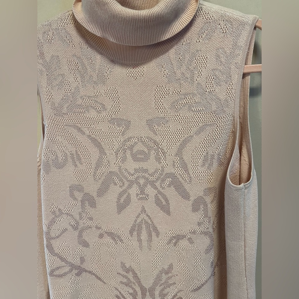 Chico's Sleeveless Pink Cowl Neck Sweater with Jacquard Design - Picture 3 of 5